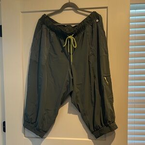 Lane Bryant Olive Green Jogger Capris with Lime Drawstring